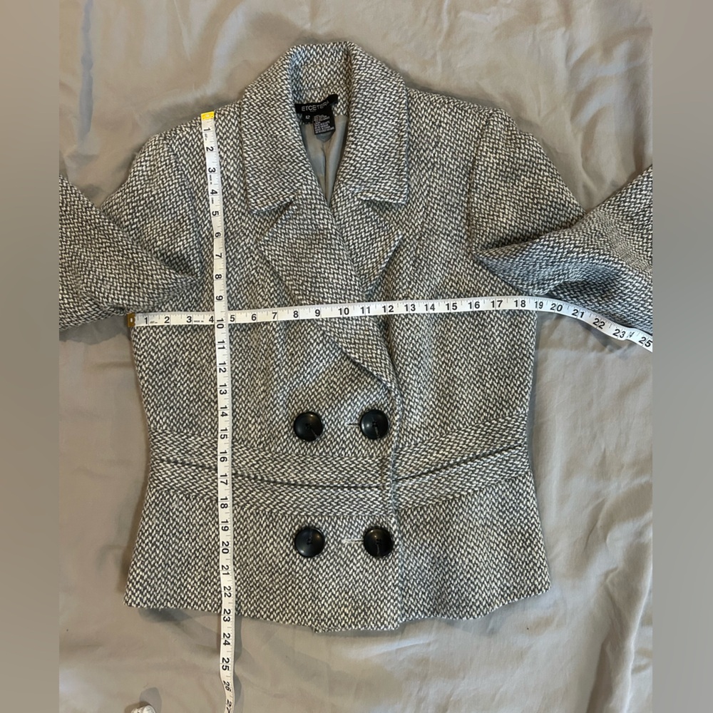 Etcetera Women’s Herringbone Pattern Tweed Blazer Jacket Wool Cotton Size 12 - Picture 3 of 11